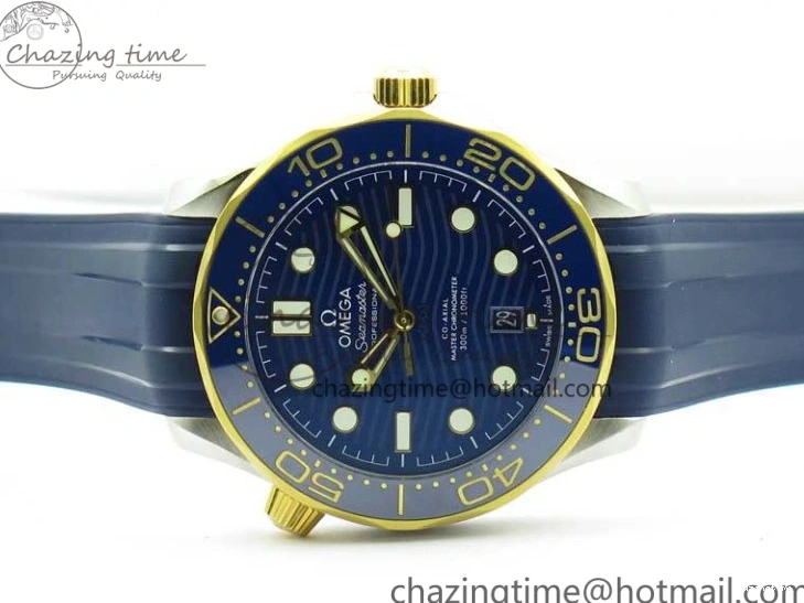 0321 Refined 2018 Seamaster Diver 300M SS YG VSF 1:1 Best Edition YG Bezel Blue Dial on Blue Rubber Strap A 7898